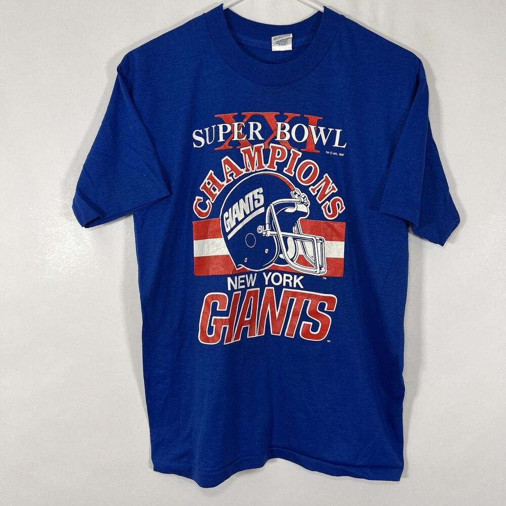 Vintage 1987 New York Giants Super Bowl XXI 22 Trench T Shirt Large See Desc
